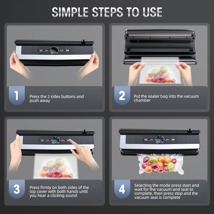 Efficient vacuum sealer for meal prep & food storage, extending freshness with airtight sealing technology.
