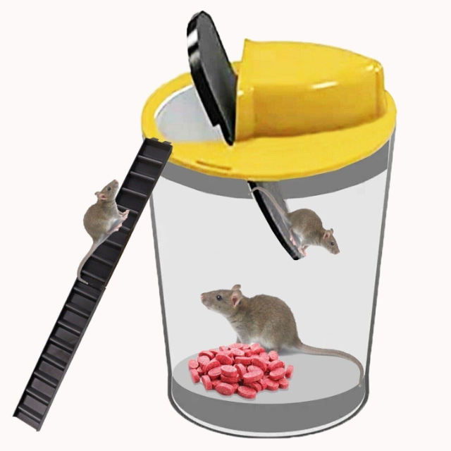 Humane auto-reset mouse trap for effective household rodent control. Yellow, reusable pest solution.