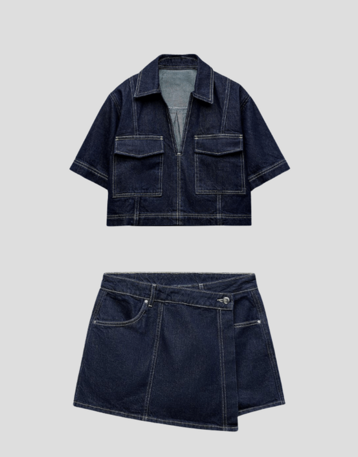 Fashionable women's two-piece top and skort set. Versatile casual wear, chic for everyday summer style.