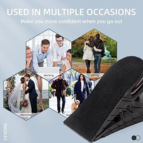 Ergonomic unisex height increase insoles. Provide invisible lift & superior comfort in shoes.
