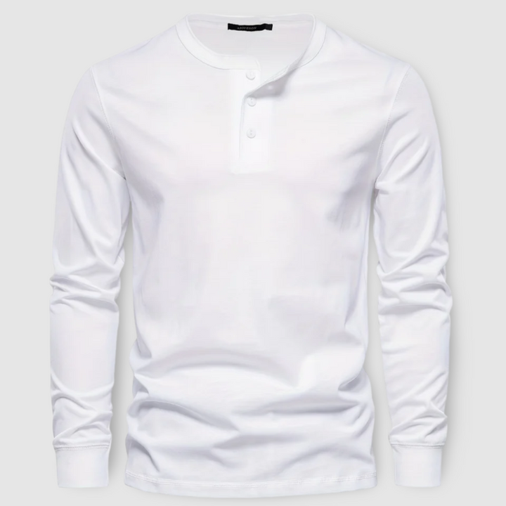 Plain men's long sleeve henley shirt, offering comfortable and timeless casual elegance.