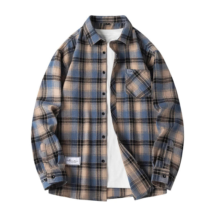 Men's classic red plaid flannel shirt, ideal for casual wear, layering, and fall fashion.