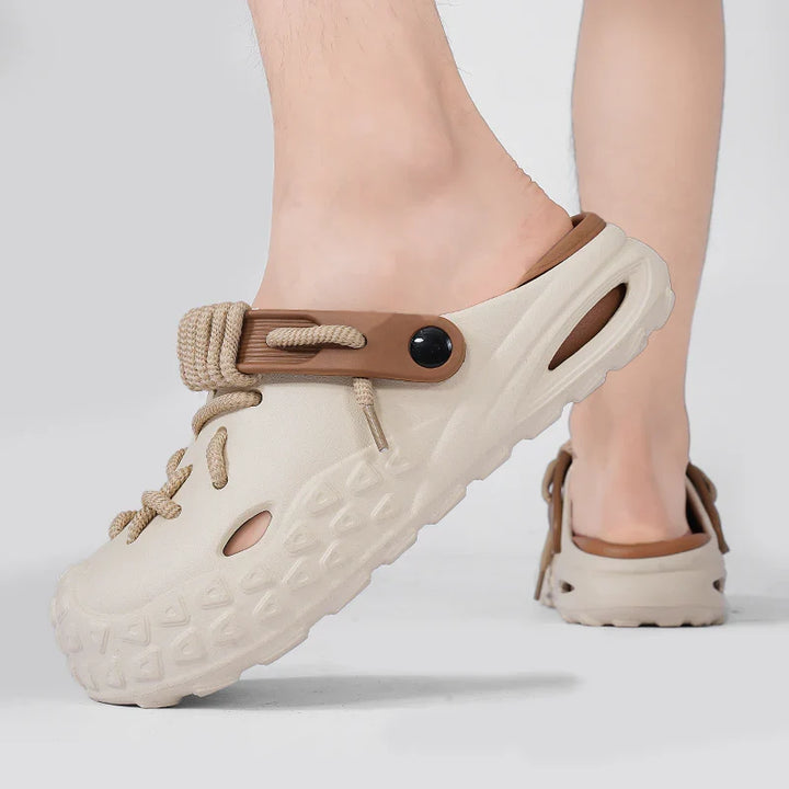 Men's summer clogs, water-friendly and cushioned for all-day comfort.