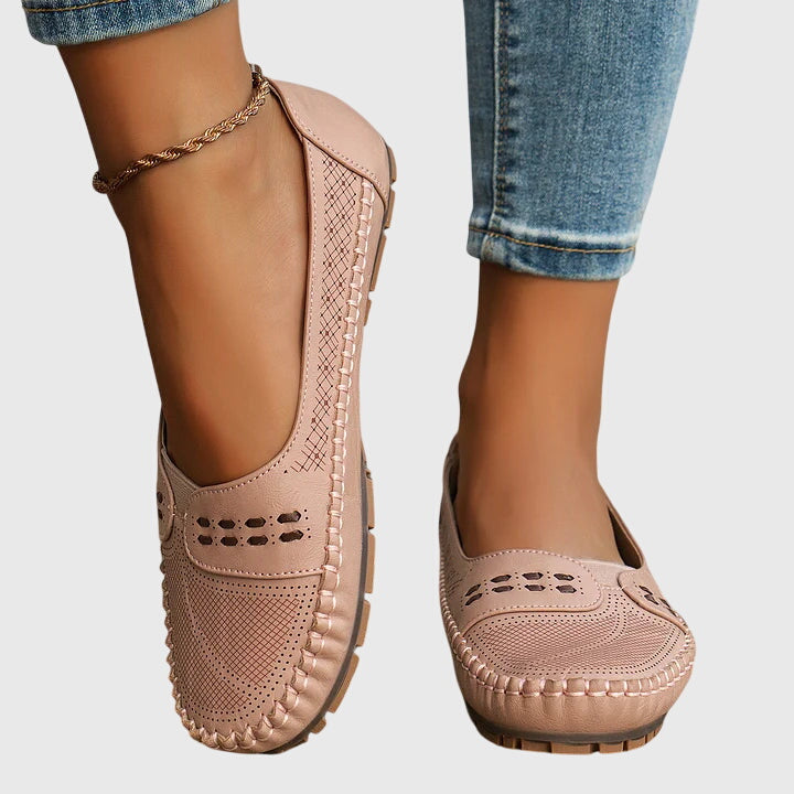 Breathable women's walking shoes, orthopedic slip-on design for casual comfort & support.