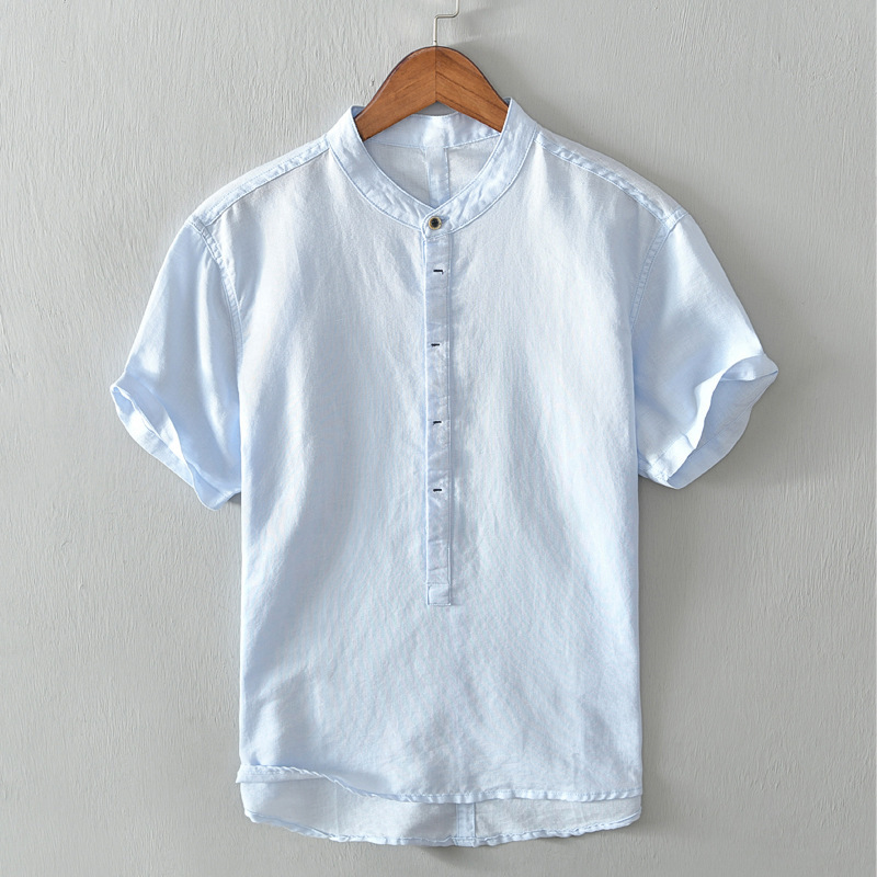 Stylish men's long sleeve lightweight button-up, ideal breathable top for summer fashion & travel.