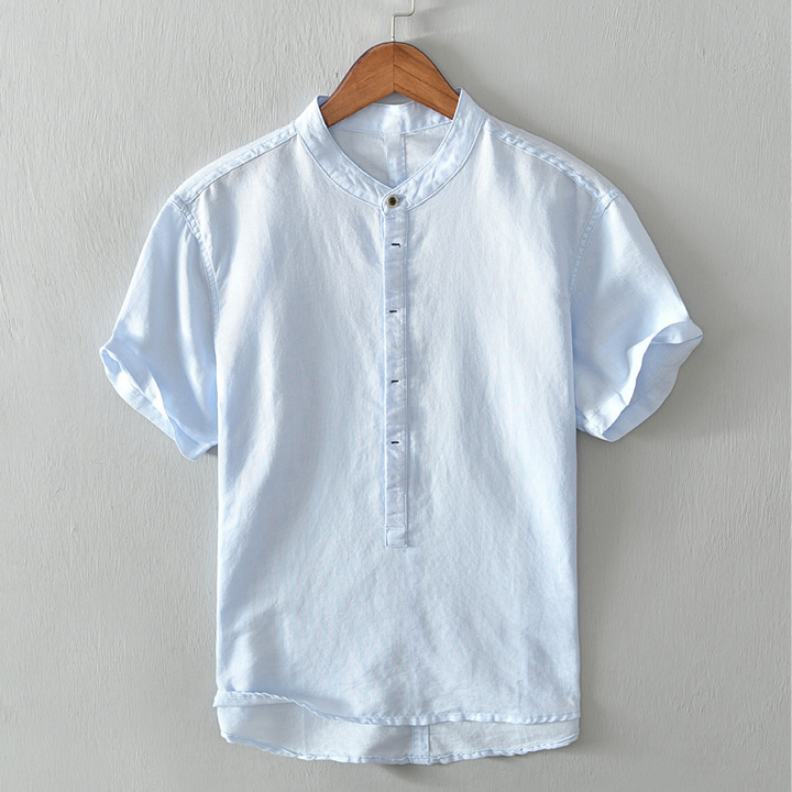 Stylish men's long sleeve lightweight button-up, ideal breathable top for summer fashion & travel.