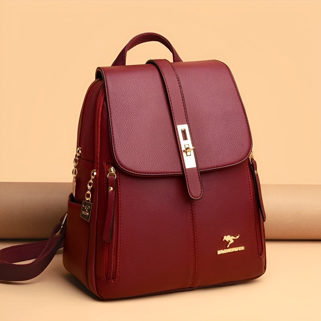 Elegant women's PU leather rucksack, a versatile fashion backpack for daily errands & professional settings.