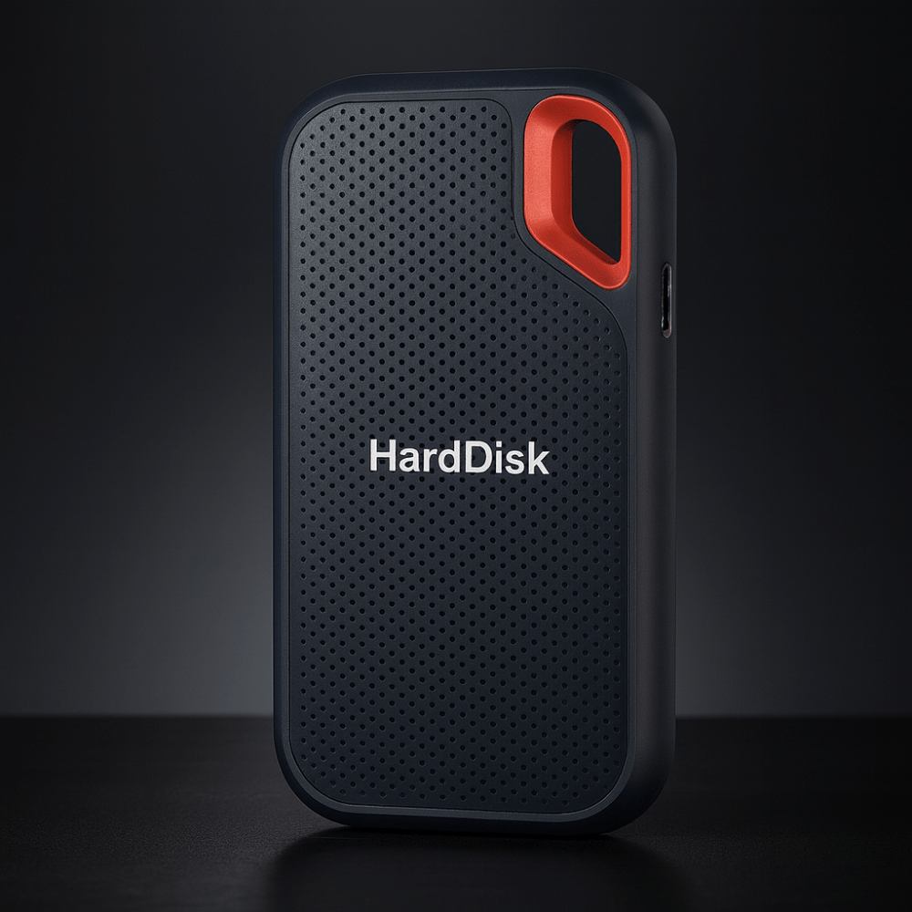 2TB black portable SSD with USB-C for fast data backup & compact external storage.