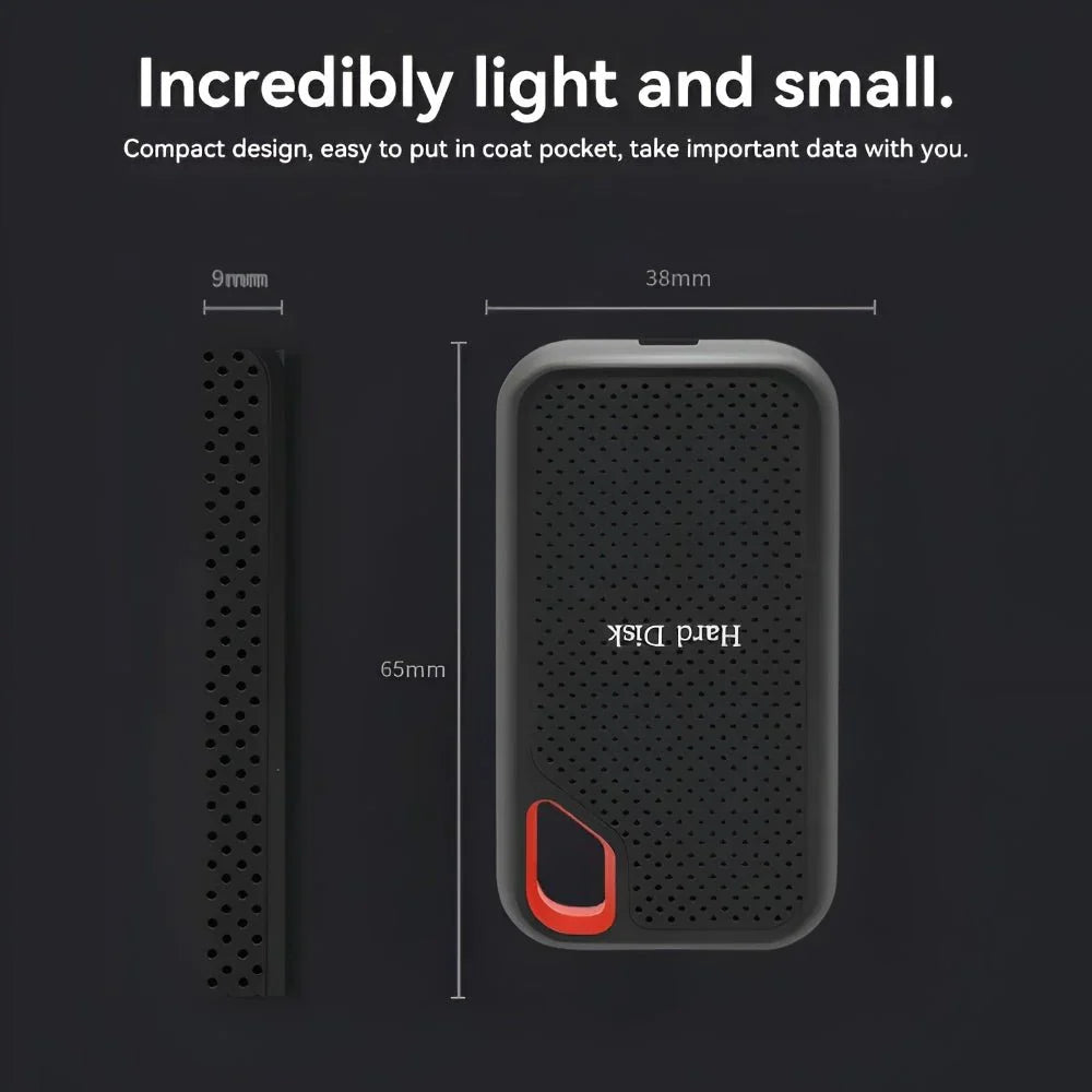 Compact 2TB USB-C portable SSD, ideal for on-the-go data backup and high-speed digital storage.