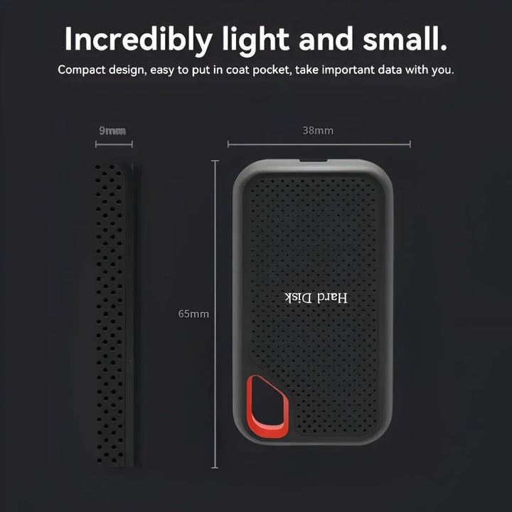 Compact 2TB USB-C portable SSD, ideal for on-the-go data backup and high-speed digital storage.