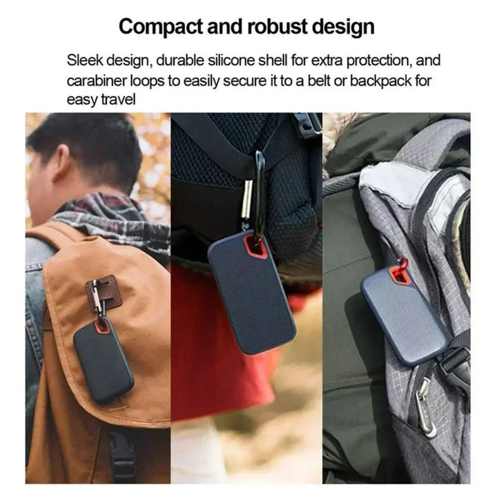 High-performance 2TB external SSD, USB-C enabled, compact design for large file storage & backup.
