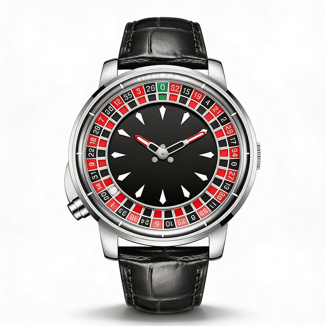 Men's bold statement watch with unique roulette dial & sleek design. Perfect fashion accessory.