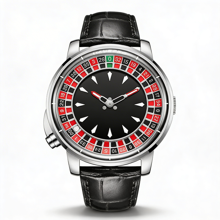 Men's bold statement watch with unique roulette dial & sleek design. Perfect fashion accessory.