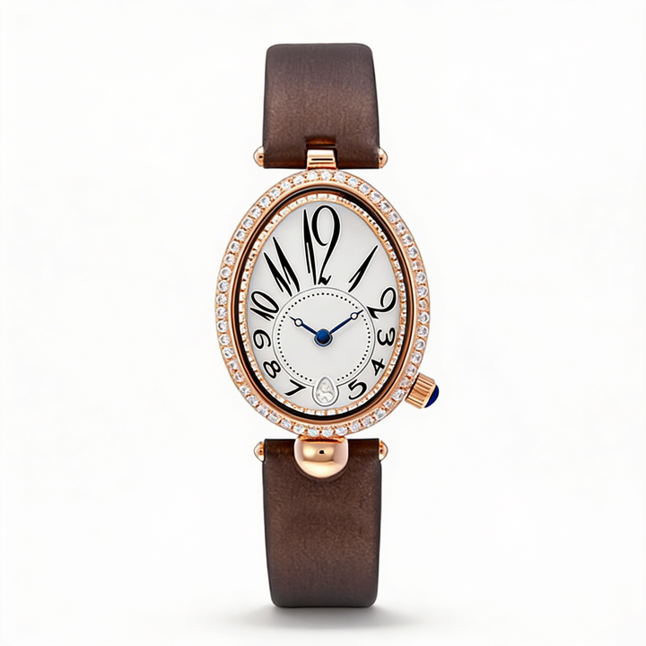 Sophisticated women's oval dial watch with a genuine leather strap. Luxury look fashion accessory for daily wear.