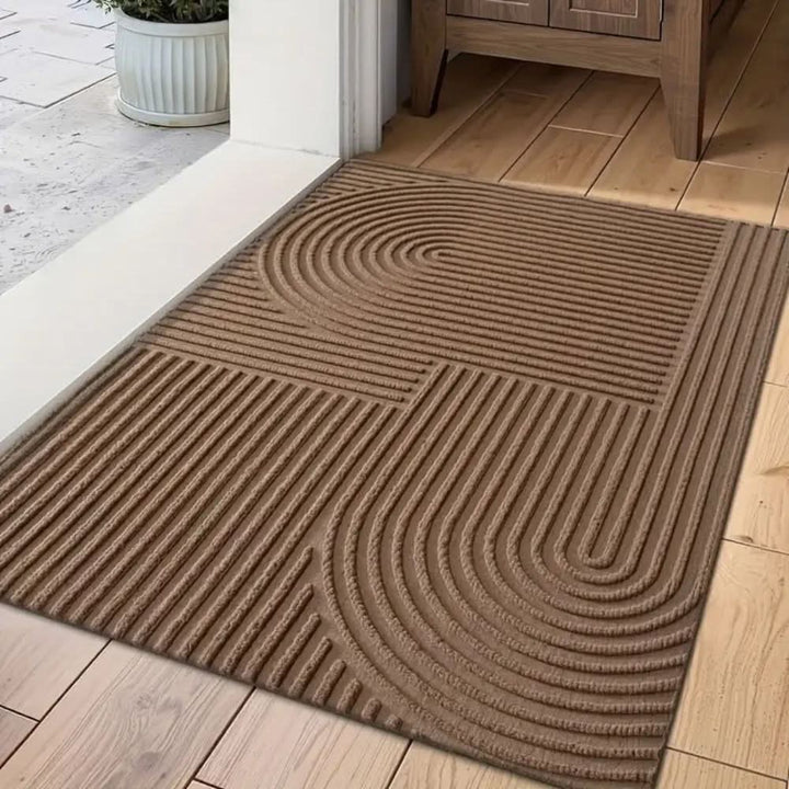 Modern line pattern floor mat, elegant and highly absorbent. Durable, stylish, and non-slip for home decor.
