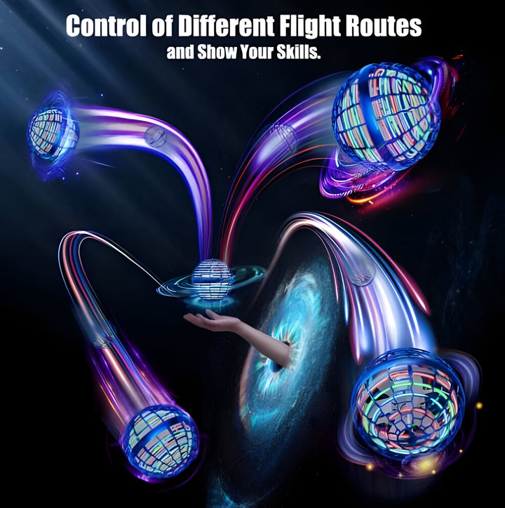 Rechargeable Flying Orb Fidget Spinner, a glowing LED hover ball, perfect for family fun & a unique gift.