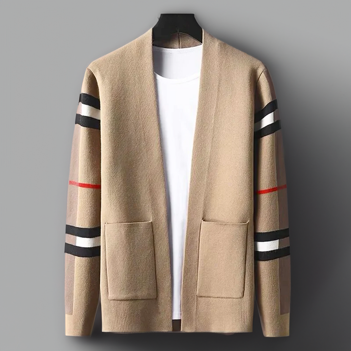 Men's luxurious cardigan sweater for refined comfort and elevated style. Versatile layering piece.