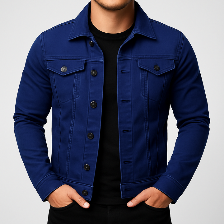 Stylish men's denim trucker jacket in a classic fit, ideal casual outerwear for everyday fashion & comfort.