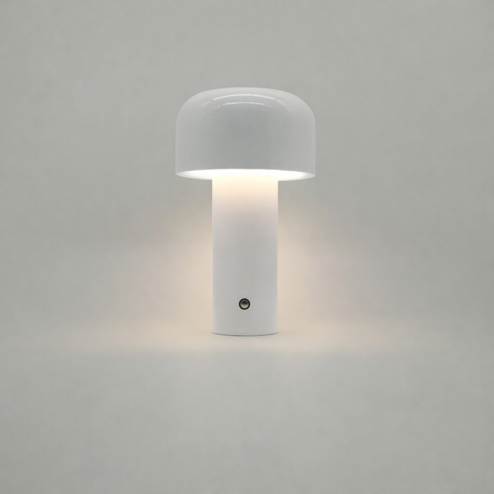 Modern vintage style LED desk lamp, portable, rechargeable, dimmable touch control accent lighting.