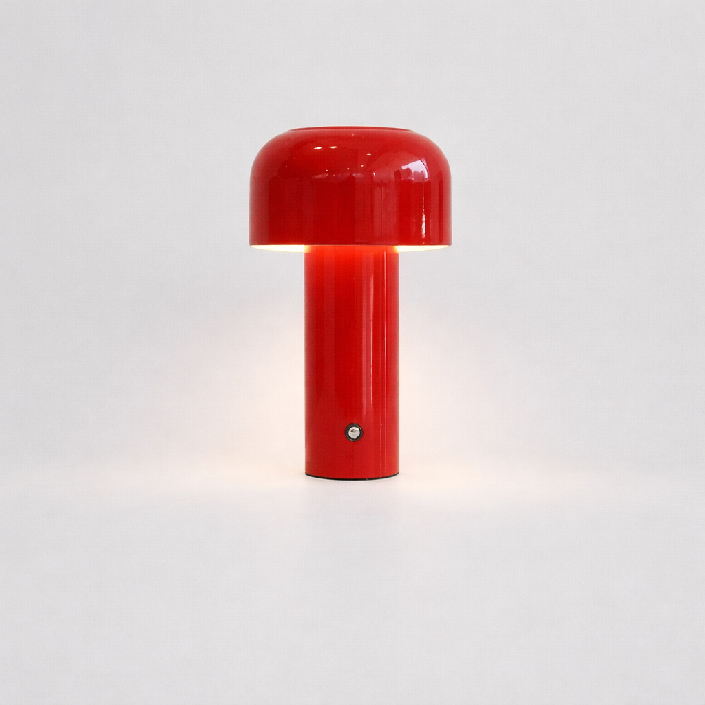 Soft glow dimmable LED lamp, touch control, portable design for comfortable bedside lighting.