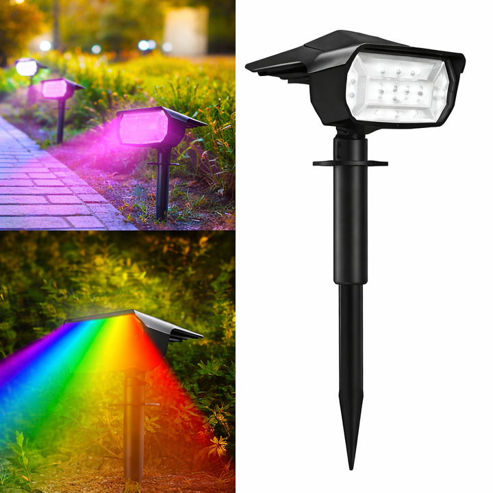 Vivid solar garden spotlights, energy-efficient and ideal for creating stunning outdoor patio lighting.
