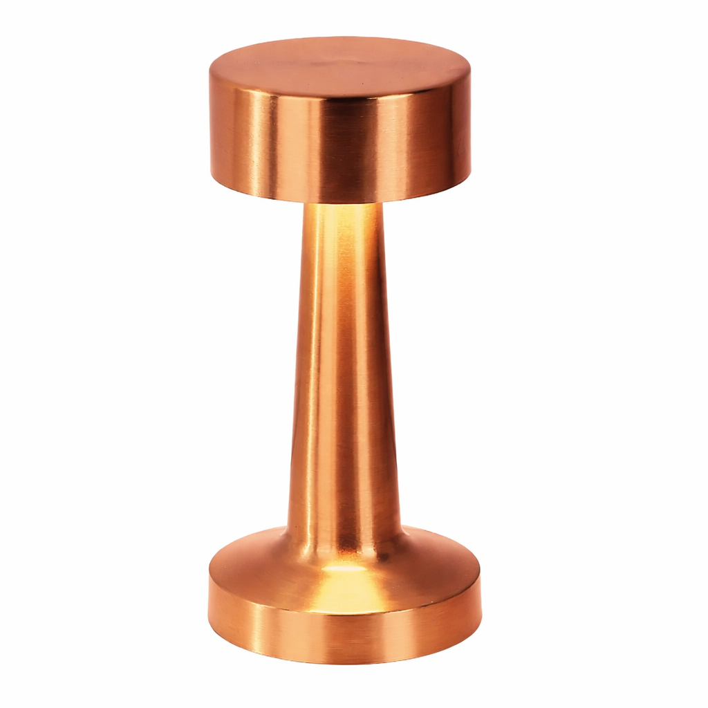 Sleek black portable LED touch lamp with adjustable brightness, ideal for modern bedroom decor.