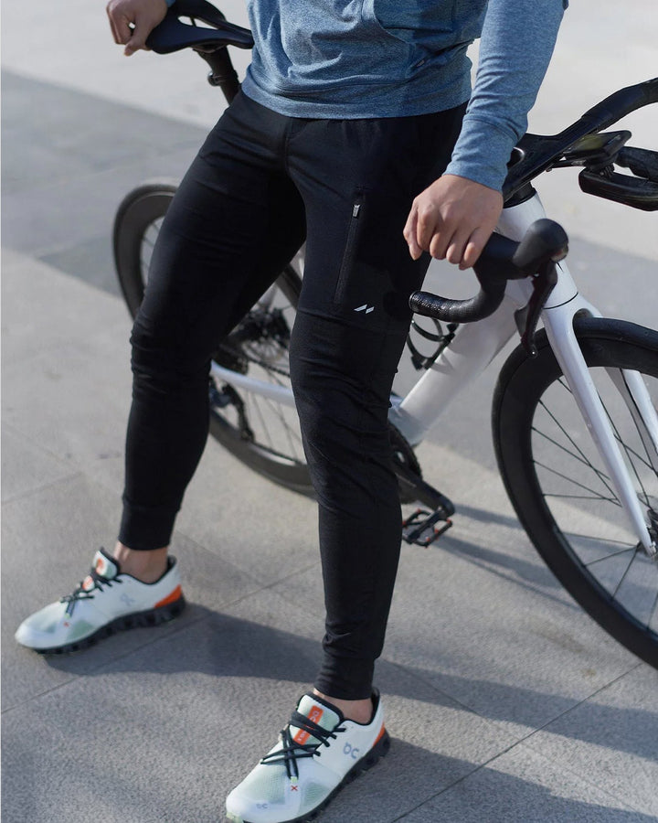 Men's athletic comfort stretch joggers; tapered fit bottoms for gym & active use.
