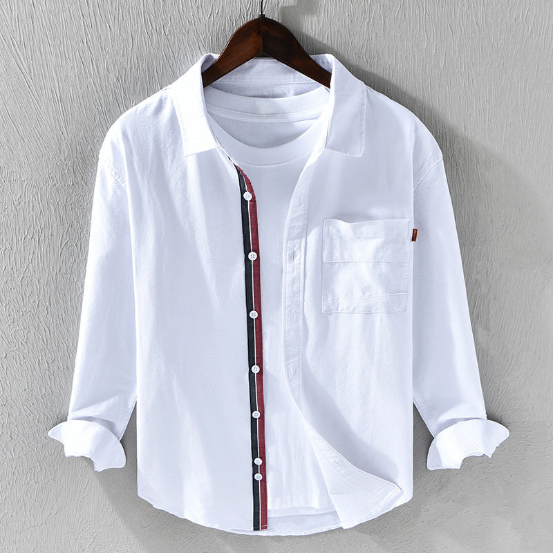 Classic white men's oxford shirt. Comfortable long sleeve button-down, ideal for office & stylish casual wear.