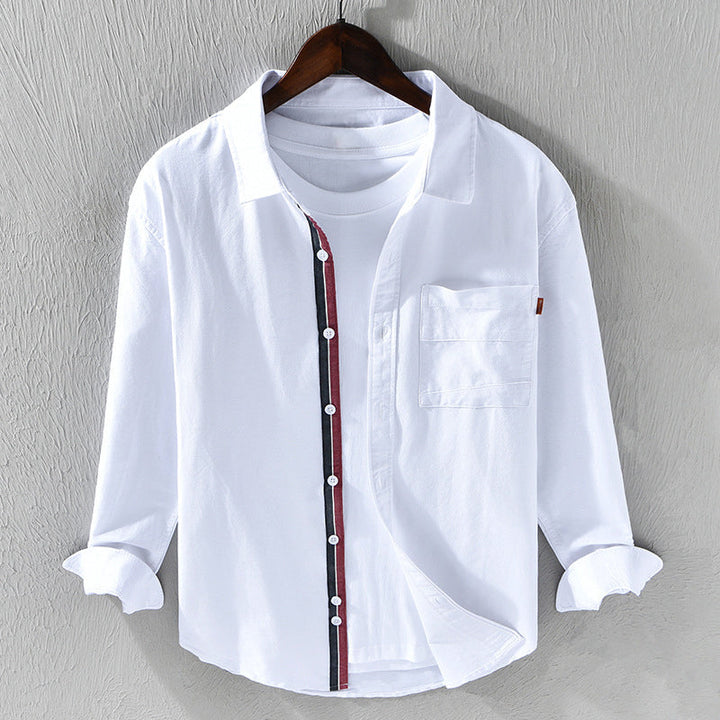Classic white men's oxford shirt. Comfortable long sleeve button-down, ideal for office & stylish casual wear.