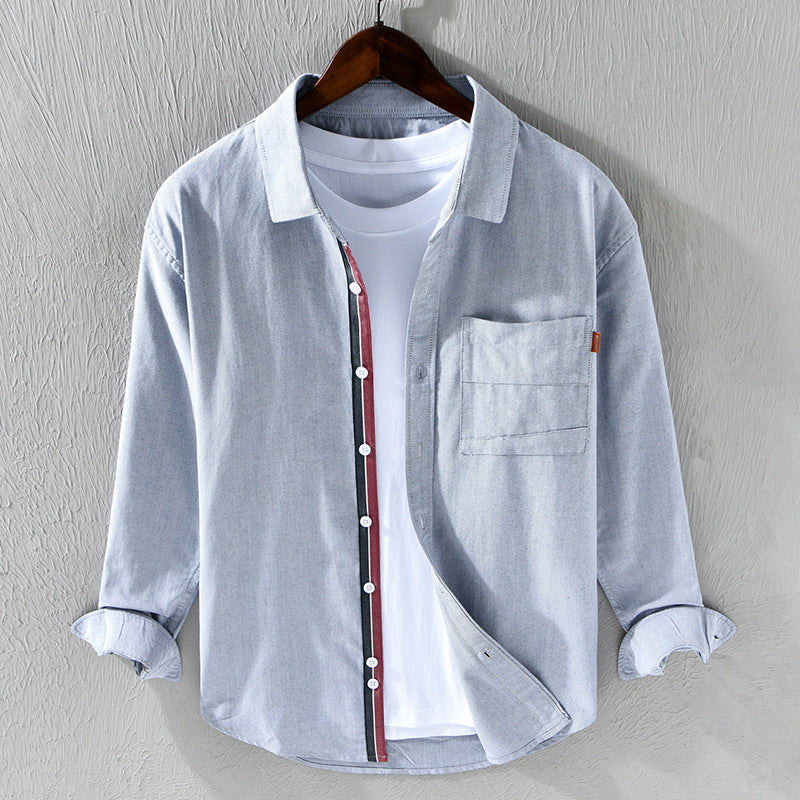 Gray men's versatile oxford shirt. Stylish long sleeve button-down for comfortable casual & business casual.