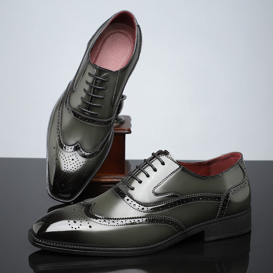 Comfortable men's brogue wingtip shoes in a classic brown finish, ideal for all-day office wear.