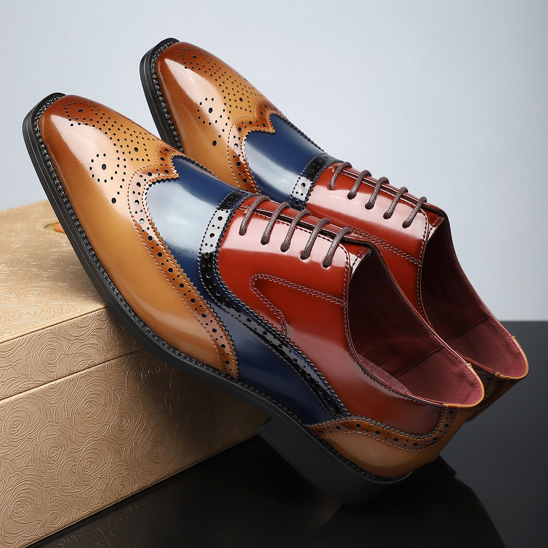 Classic men's oxford brogue wingtip dress shoes, essential for formal wear & professional office look.