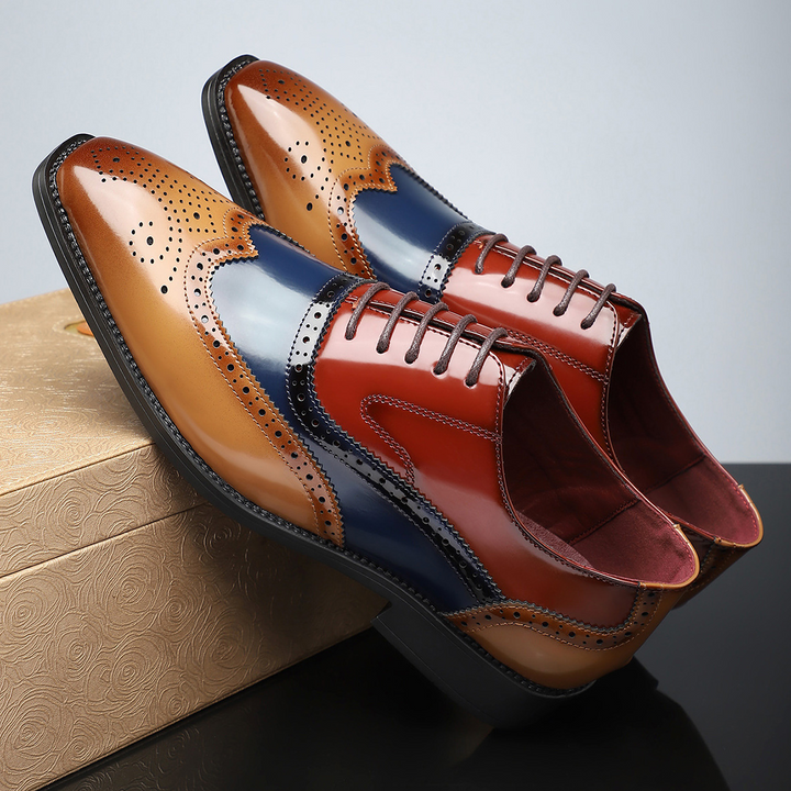 Classic men's oxford brogue wingtip dress shoes, essential for formal wear & professional office look.