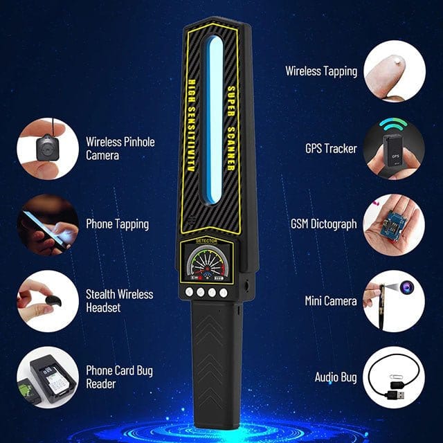 Compact GPS tracker & bug detector, a portable privacy guardian to find hidden cameras & surveillance devices.