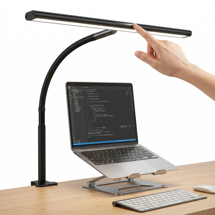 Clamp-on gooseneck LED desk lamp, energy efficient task light for any workspace, home office, or study table.