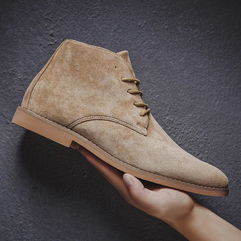 Stylish John Atlas rugged boots on a man's feet. Comfortable, durable men's fashion footwear perfect for autumn casual outfits.