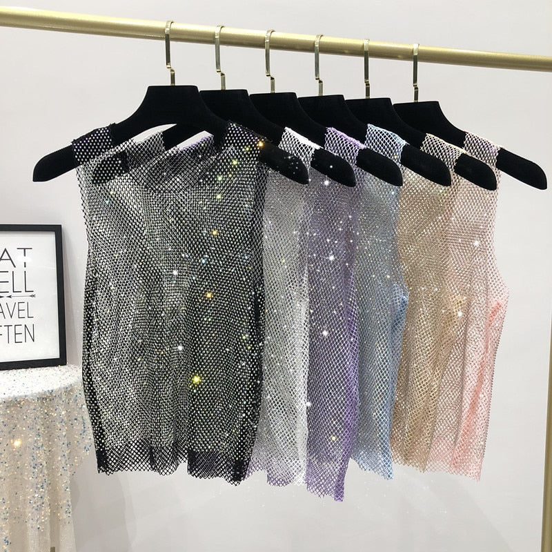 Women's dazzling party tank top. Sparkling sleeveless top perfect for going out, evening wear, or summer fashion.