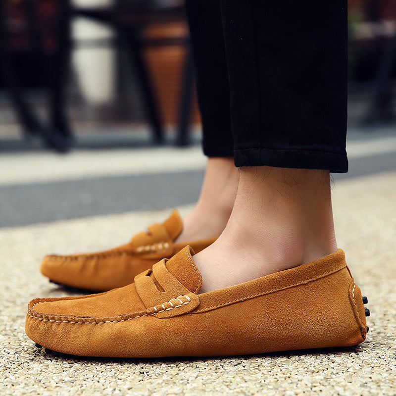 Khaki Men's Maverick slip-on loafers. Comfortable smart casual shoes for men.