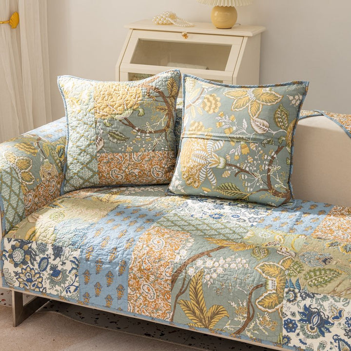 Classic Floral Cotton Sofa Cover with Non-Slip Backing