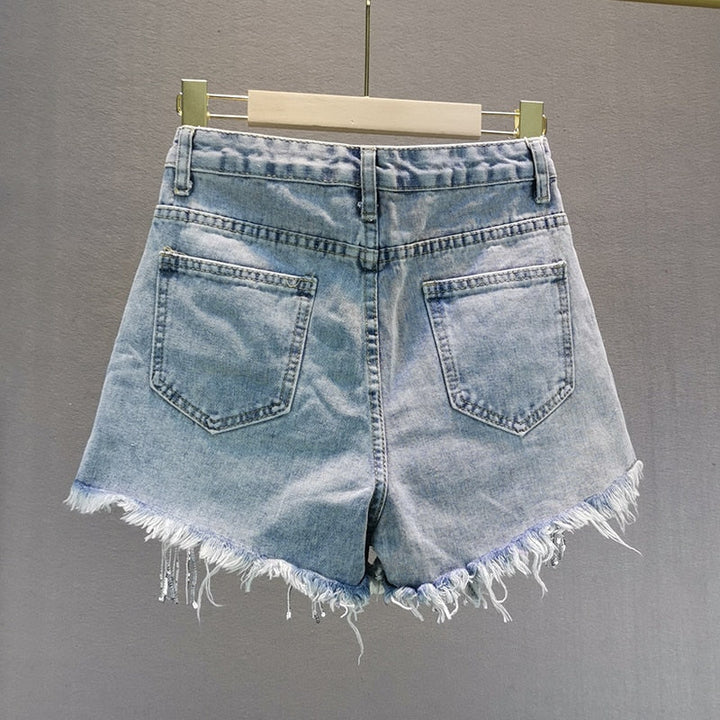 Women's high-waisted everyday shorts in blue, offering versatile comfort for casual summer fashion.