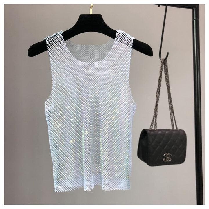 Glamorous women's dazzling tank top. A sparkling statement piece for elegant evening wear & chic parties.