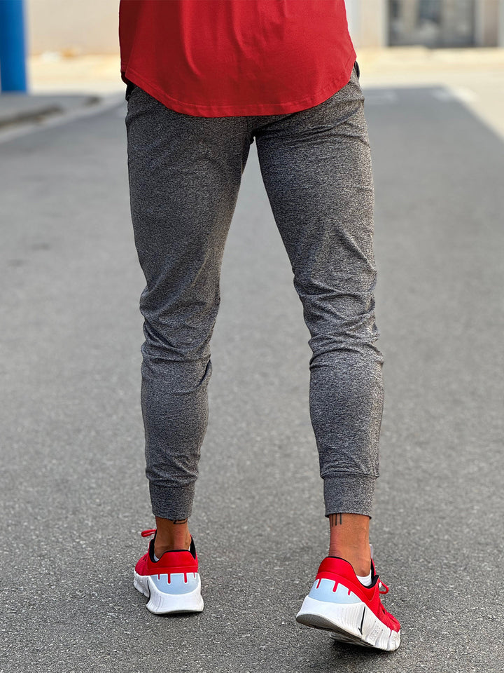 Active men's comfort stretch joggers; tapered fit bottoms for flexible movement.
