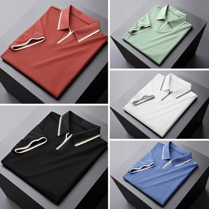 Timeless men's short sleeve polo shirt, essential for a versatile & comfortable casual wardrobe. Classic style.