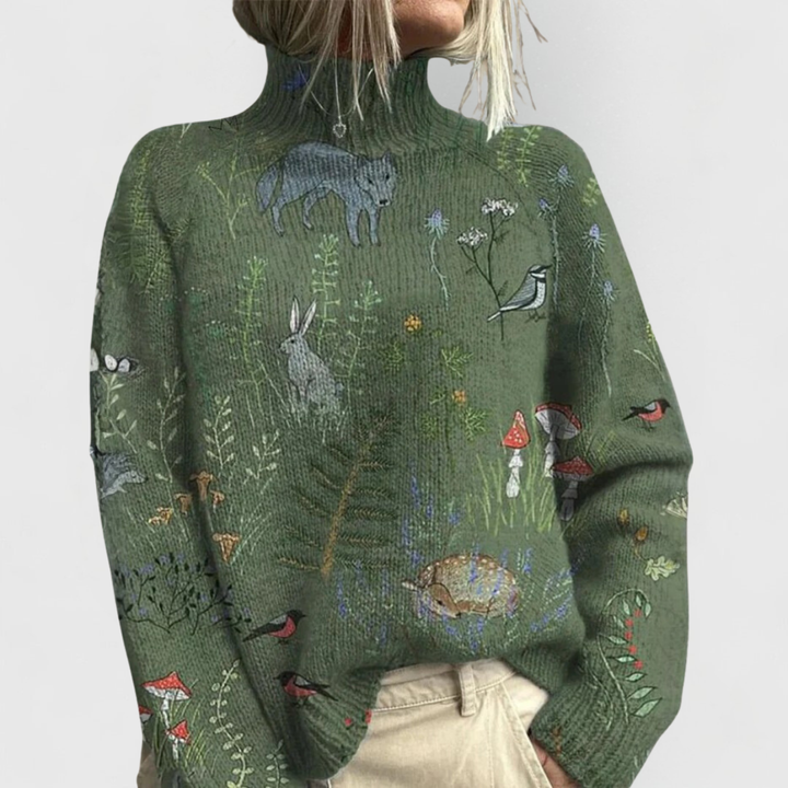 Stylish woman wearing a comfortable long-sleeve ribbed turtleneck sweater. Ideal for elegant winter fashion and versatility.