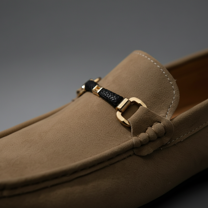 Comfortable men's slip-on loafers with buckle, great for everyday wear and smart casual outfits.