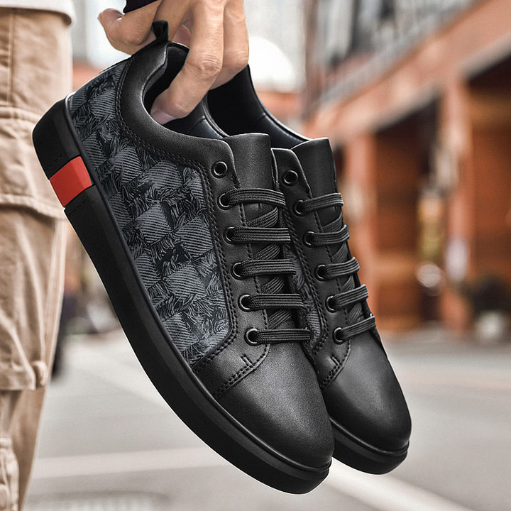 Back view of men's signature urban sneakers, highlighting the distinct design elements.