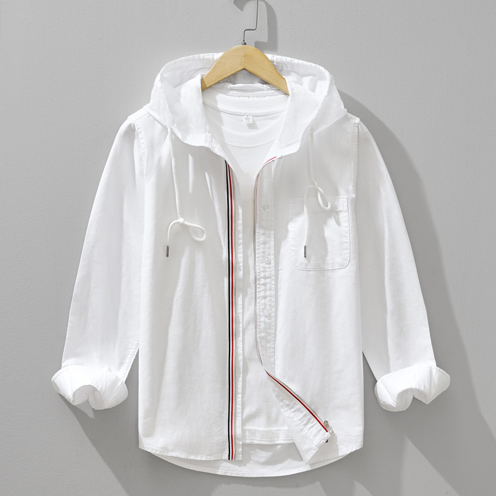 Everyday wear men's long sleeve striped zip hoodie, comfortable and fashionable.