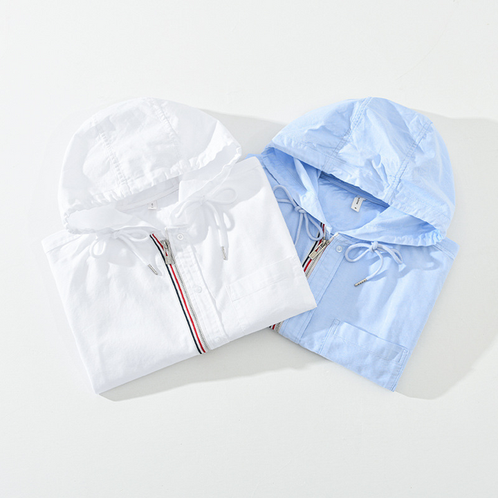 Summer fashion men's casual striped zip-up shirt, perfect for layering or everyday wear.