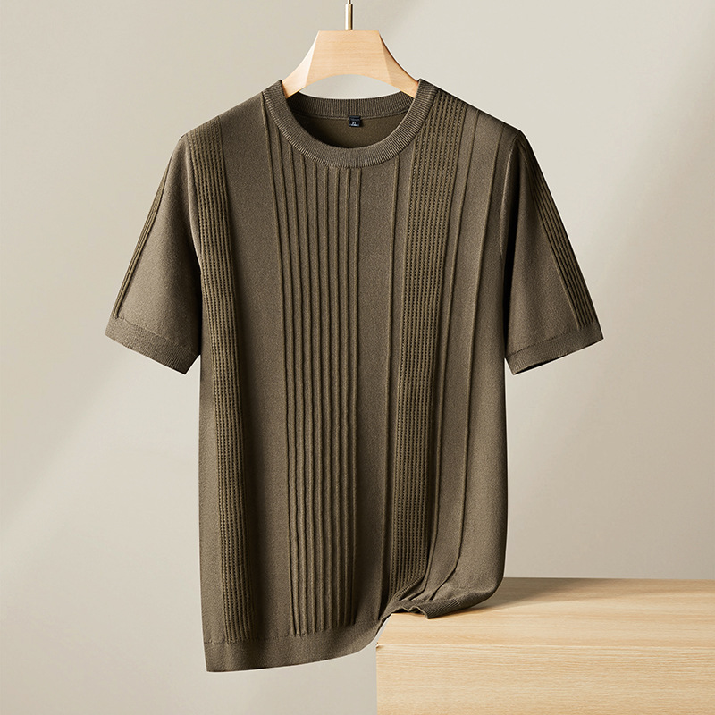 Stylish men's textured knit tee, lightweight crew neck top for modern casual fashion.