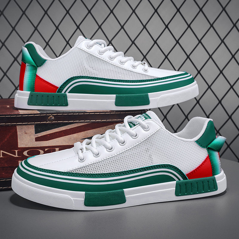 Stylish white men's athletic lace-up sneakers, offering dynamic comfort.